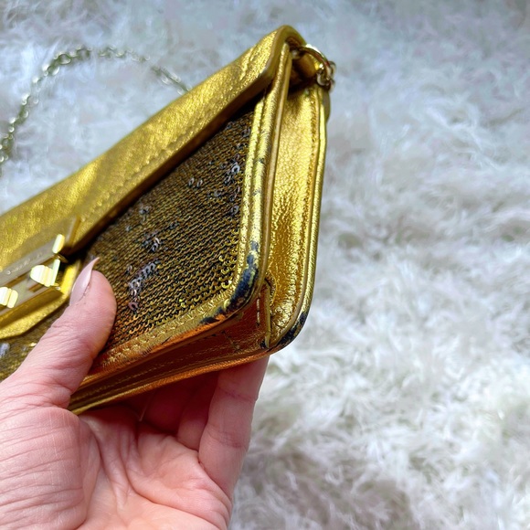 COLE HAAN Minetta Gold and Sequin Baguette Style Bag - Picture 6 of 12